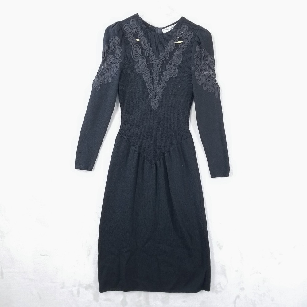 Vintage Sweater Dress Women 6 Black Knit Sheer Lace USA Made Whimsigoth Witchy